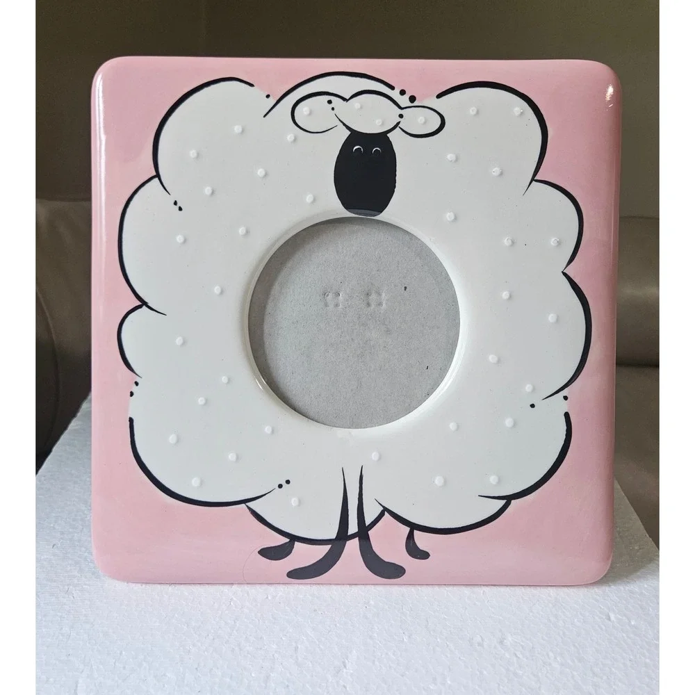 Burton+Burton Pink Ceramic Sheep Photo Frame‎ 2011 Pink Nursery Decor Baby Girl